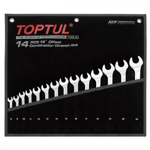 Toptul 15° Offset Super-Torque Dynamic Combination Wrench Set - POUCH BAG - METRIC