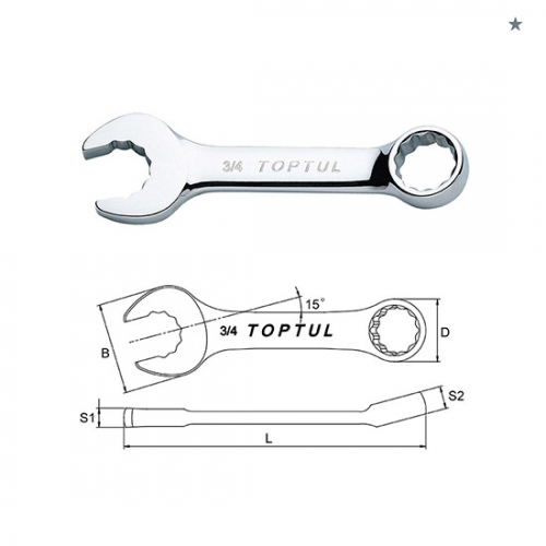 Toptul Midget Dynamic Combination Wrench 15° Offset - SAE