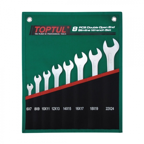 Toptul 8PCS Double Open End Slimline Wrench Set - POUCH BAG - GREEN (Satin Chrome Finished)