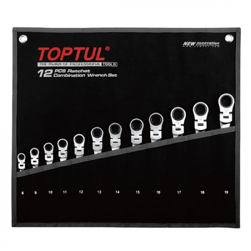 Toptul 12PCS Pro-Series Flexible Ratchet Combination Wrench Set - POUCH BAG - BLACK