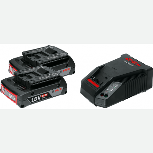 Bosch Li-Ion Battery 18Vx2.0Ah(2pc) & Fast Charger AL1860CV Set