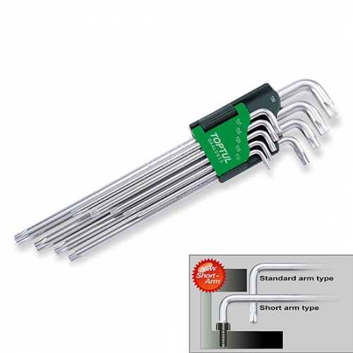 Toptul 9PCS Extra Long Type Star Key Wrench Set (Short-Arm Star Key End Type)