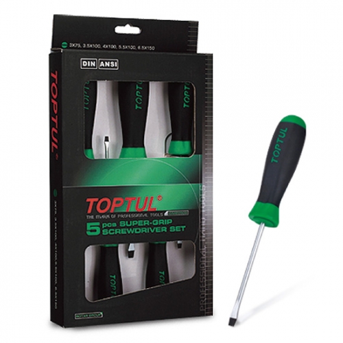 Toptul 5PCS Slotted Super-Grip Screwdriver Set