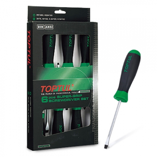 Toptul 6PCS Go-Thru Slotted & Phillips Screwdriver Set (Hexagon Steel & Driver)