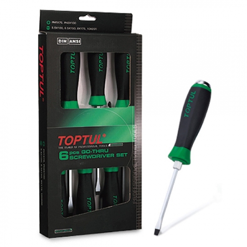 Toptul 6PCS Slotted & Phillips Super-Grip Screwdriver Set (Hexagon Steel & Driver)