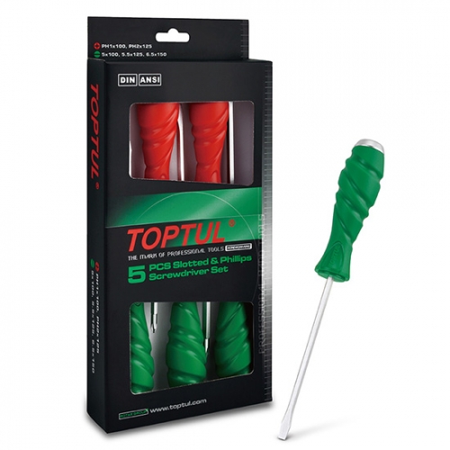 Toptul 5PCS Slotted & Phillips Screwdriver Set