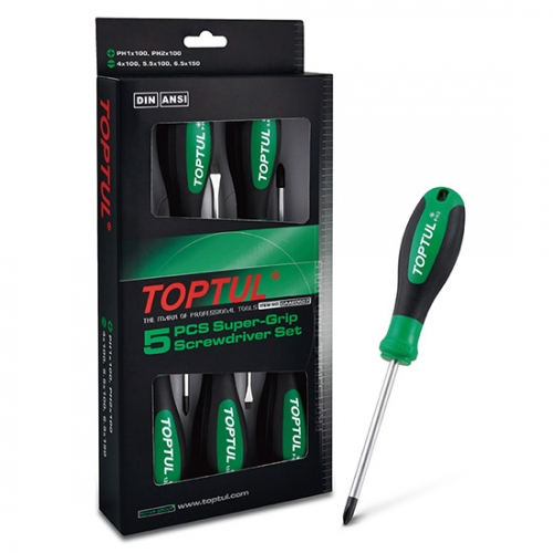 Toptul 5PCS Slotted & Phillips Super-Grip Screwdriver Set