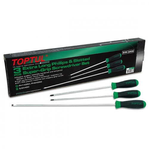 Toptul 3PCS Extra Long Slotted & Phillips Super-Grip Screwdriver Set