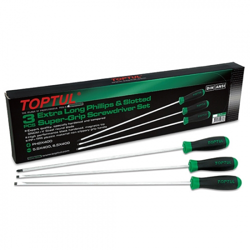 Toptul 3PCS Extra Long Slotted & Phillips Super-Grip Screwdriver Set