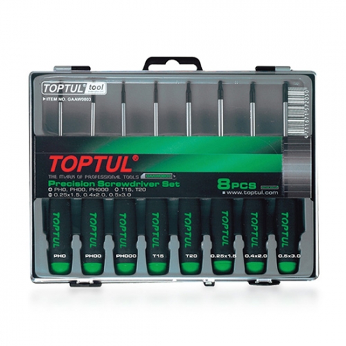 Toptul 8PCS Precision Screwdriver Set (Slotted, Phillips & Star Type)