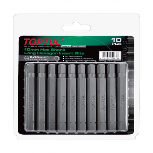 Toptul 10mm Hex Shank Long Hexagon Insert Bits (10PCS)