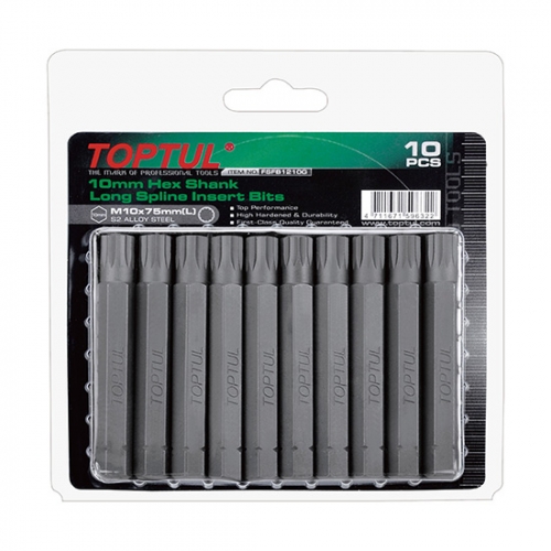 Toptul 10mm Hex Shank Long Spline Insert Bits (10PCS)