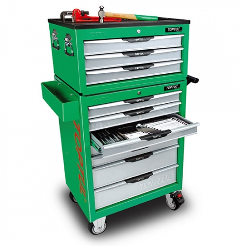 W/3 Drawer Tool Chest + W/7 Drawer Tool Trolley (PRO-LINE SERIES) GREEN