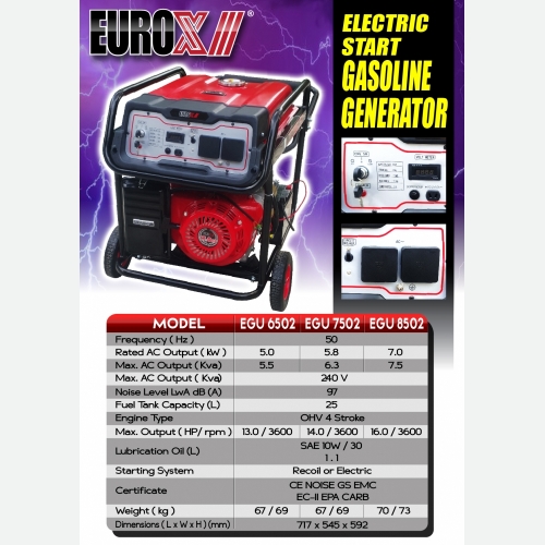 EURO X EGU 6502 7502 8502(L) Electric Start Gasoline Generator