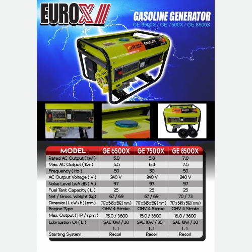 EUROX GE 6500X 7500X 8500X(L) GASOLINE GENERATOR