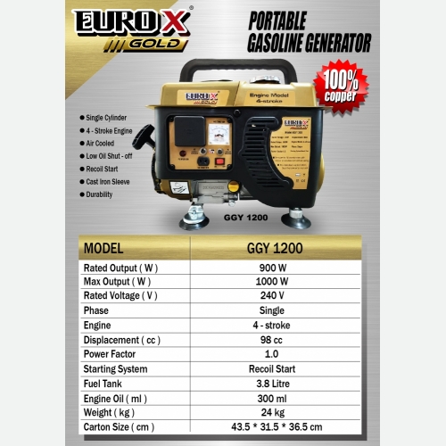 EUROX GGY 1200 (L) PORTABLE GASOLINE GENERATOR