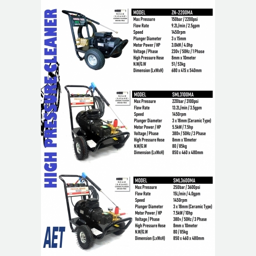 ZN-2200MA & SML3100MA & SML3600MA HIGH PRESSURE CLEANER