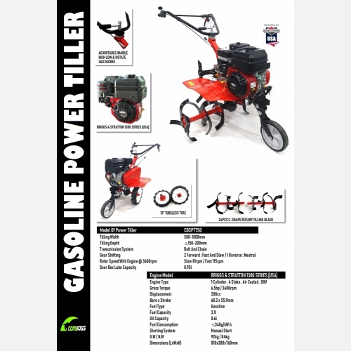 CBSPT750 POWER TILLER WITH B&S XR 6.5HP