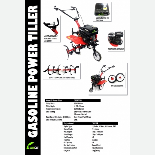 CBSPT750 POWER TILLER WITH B&S XR 6.5HP