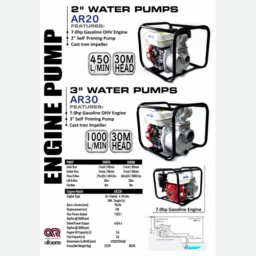 AR20 & AR30 7.0HP GASOLINE ENGINE WATER  PUMP