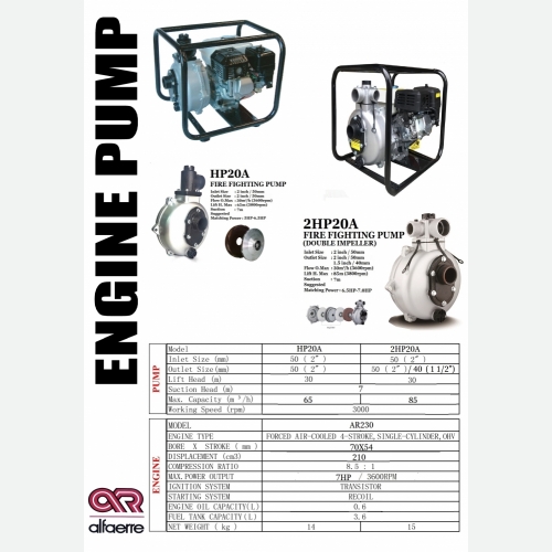 AR230 7HP GASOLINE ENGINE WITH HP20 & 2HP20A WATER PUMP