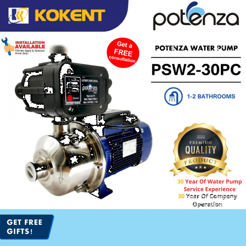 POTENZA PSW2-30PC (0.5HP) Home Water Booster Pump Suitable 1-2 Bathrooms