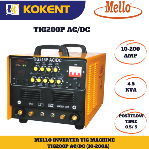 MELLO TIG200P AC/DC(MOS) 1 PHASE SQUARE WAVE PULSE TIG WELDING MACHINE
