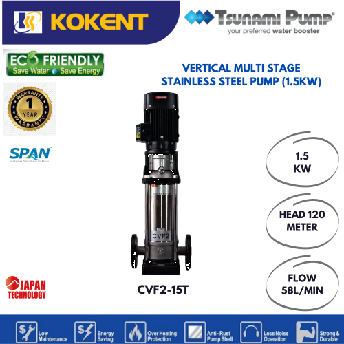 TSUNAMI VERTICAL MULTI STAG STAINLESS STEEL PUMP (1.50KW) CVF2-15T