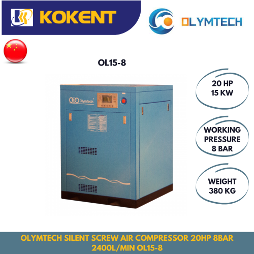 Olymtech Silent Screw Air Compressor 20HP 8Bar 2400L/min OL15-8