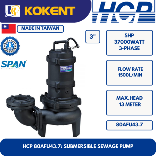 HCP SUBMERSIBLE SEWAGE WATER PUMP 80AFU43.7