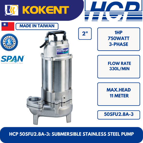 HCP SUBMERSIBLE STAINLESS STEEL WATER PUMP 50SFU2.8A-3