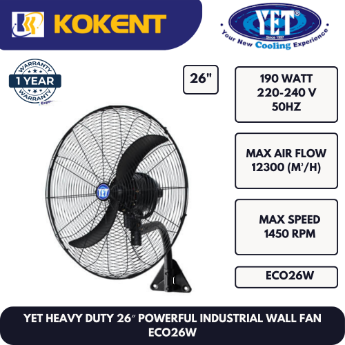 YET HEAVY DUTY 26″ POWERFUL INDUSTRIAL WALL FAN YETECO26W