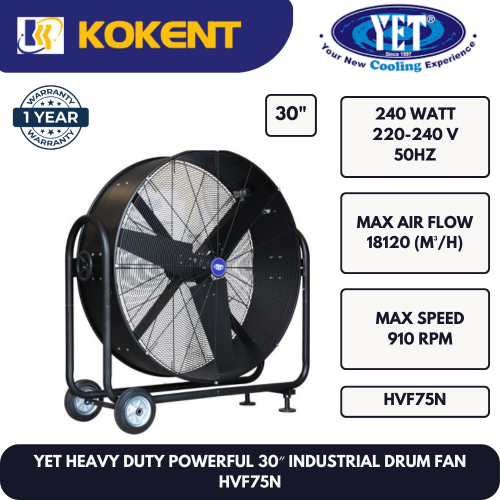 YET HEAVY DUTY POWERFUL 30″ INDUSTRIAL DRUM FAN HVF75N