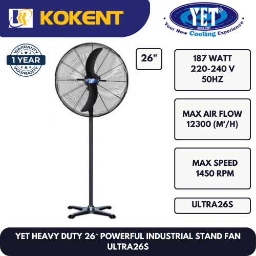 YET  HEAVY DUTY 26″ POWERFUL INDUSTRIAL STAND FAN ULTRA 26S