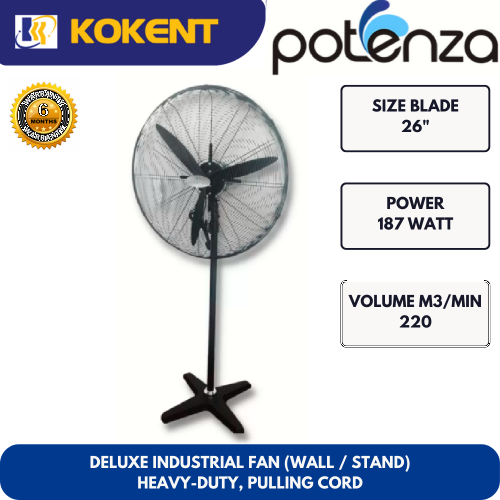 POTENZA DELUXE INDUSTRIAL FAN (WALL/STAND) - HEAVY DUTY,PULLING CORD