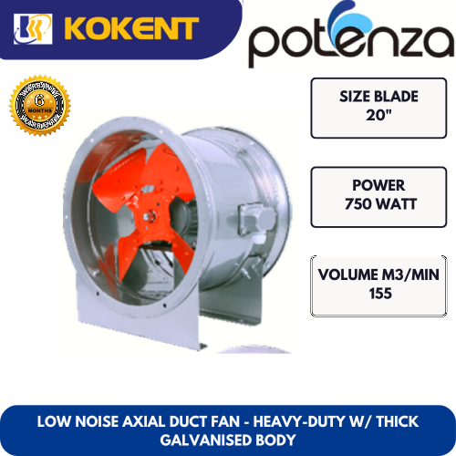POTENZA LOW NOISE AXIAL DUCT FAN - HEAVY DUTY WITH THICK GALVANISED BODY
