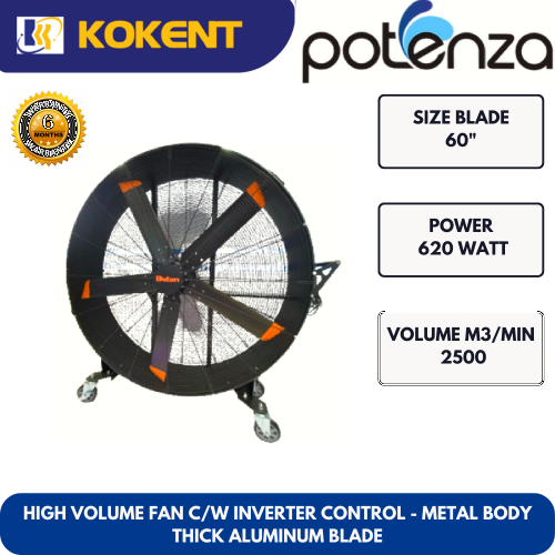 POTENZA HIGH VOLUME FAN C/W INVERTER CONTROL - METAL BODY THICK ALUMINIUM BLADE