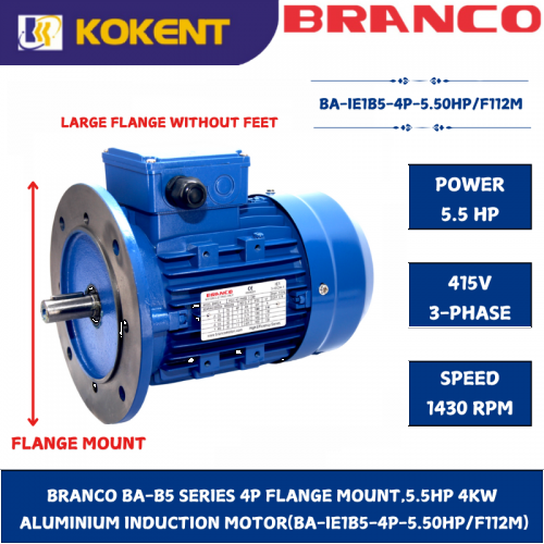 BRANCO BA-B5 SERIES 4P FLANGE MOUNT,5.5HP 4KW   ALUMINIUM INDUCTION MOTOR(BA-IE1B5-4P-5.50HP/F112M)
