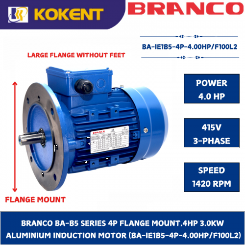 BRANCO BA-B5 SERIES 4P FLANGE MOUNT,4HP 3.0KW   ALUMINIUM INDUCTION MOTOR (BA-IE1B5-4P-4.00HP/F100L2