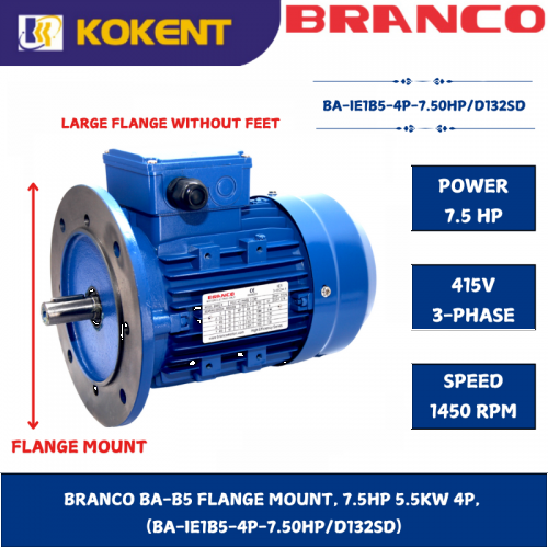BRANCO BA-B5 FLANGE MOUNT, 7.5HP 5.5KW 4P,   (BA-IE1B5-4P-7.50HP/D132SD)